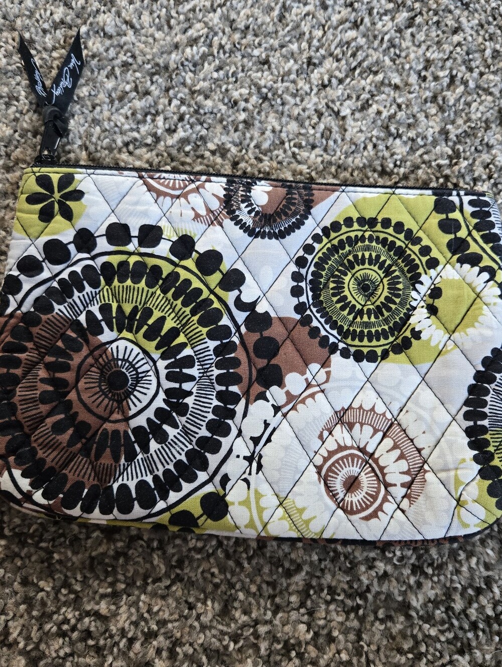 Vintage Retired Vera Bradley Cocoa Moss Flat Travel Makeup Cosmetics Pouch 9x6.5